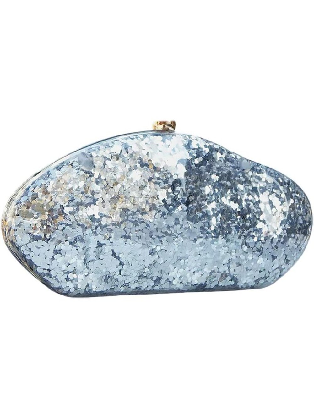 Womens Silver Print Acrylic Clutch Shell Purse Removable Shoulder Chain Bag